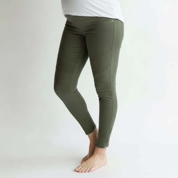 Isabel Maternity Moto Jeggings Olive Green Size 8 Full Panel Ankle Zip - Picture 12 of 12